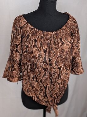 Express Snake Print Off Shoulder Tie Front Blouse Flowy Top Size Small